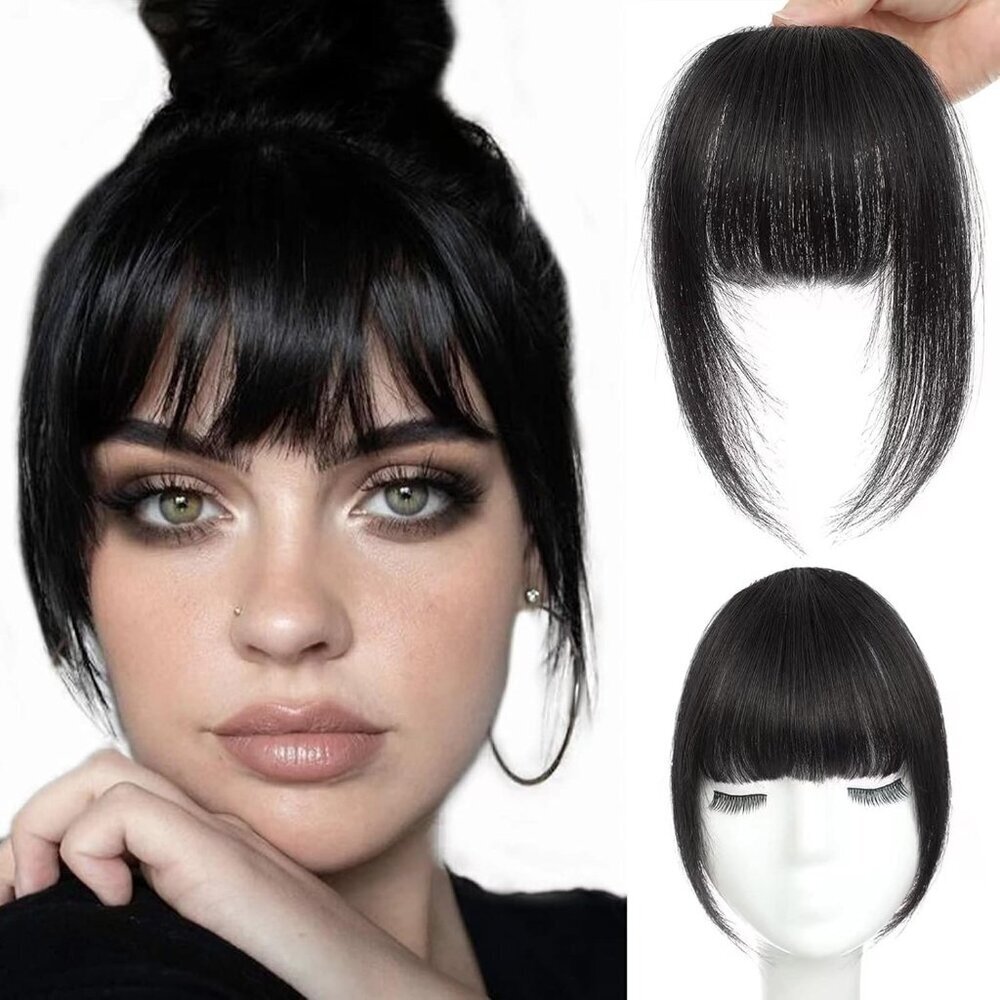 Clip In Bangs Human Hair French Brown Black Fake Style Daily Wear